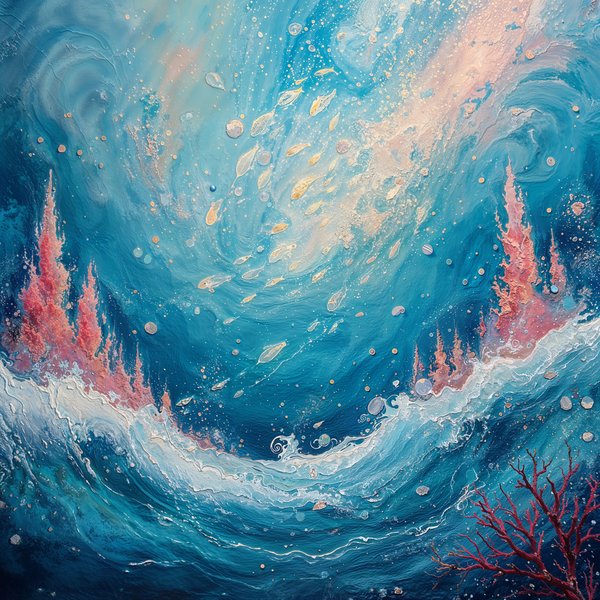 The Dreaming Tides — Zodiac landscape oil painting, luminous oceanic dreamscape in aqua and violet