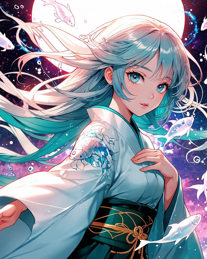 Anime variant 1 — Pisces Zodiac Art Print
