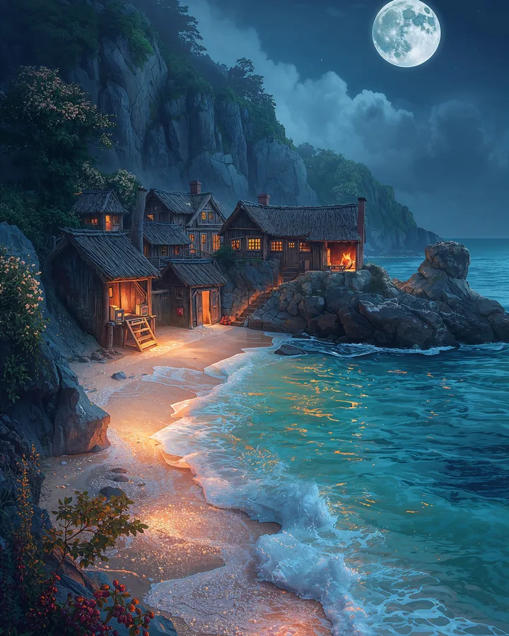 The Moonlit Cove variant 2 — Cancer Western Realms art print