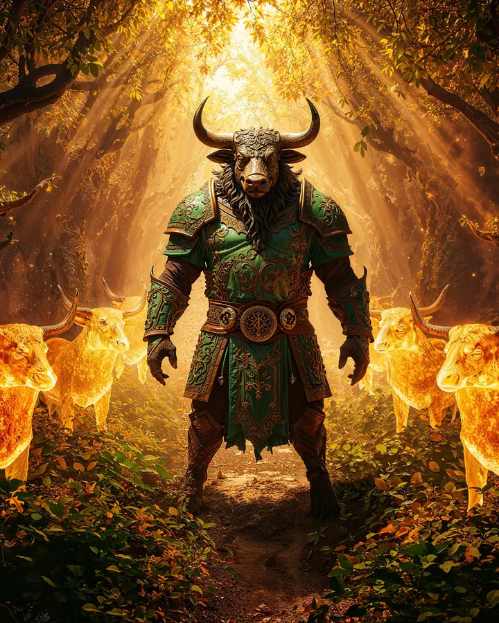 Mythic Guardians variant 1 — Taurus Zodiac Art Print